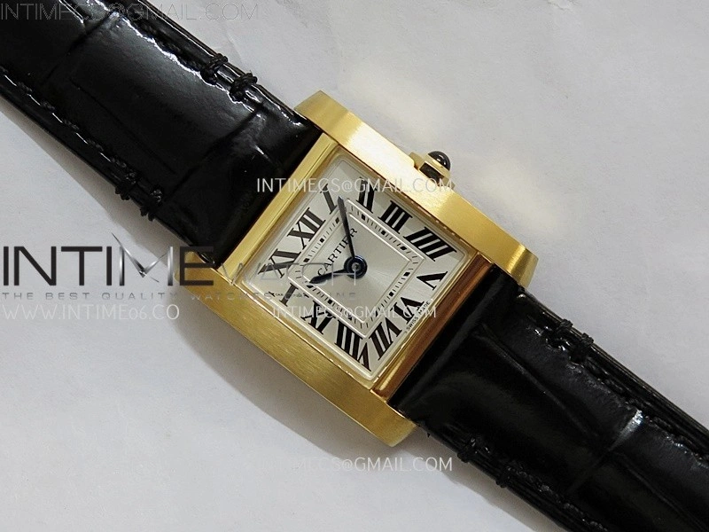 Tank Francaise Ladies 21.2mm YG 8848F 1:1 Best Edition Silver Dial on Black Leather Strap Ronda Quartz V2